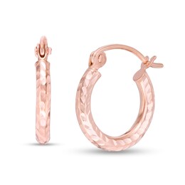 13mm Diamond-Cut Hoop Earrings in 14K Tube Hollow Rose Gold