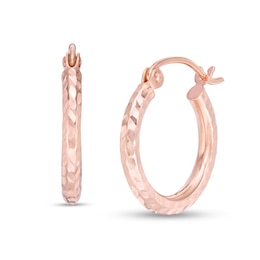 15mm Diamond-Cut Hoop Earrings in 14K Tube Hollow Rose Gold