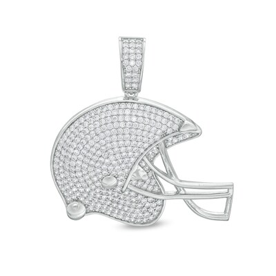 Cubic Zirconia Football Helmet Necklace Charm in Sterling Silver