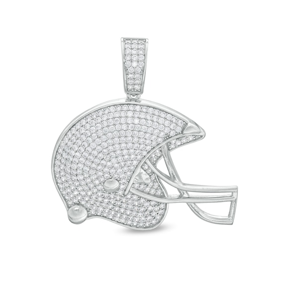 Cubic Zirconia Football Helmet Necklace Charm in Sterling Silver