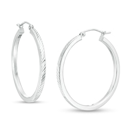 30mm Diamond-Cut Outer Edge Square Tube Hoop Earrings in Hollow Sterling Silver