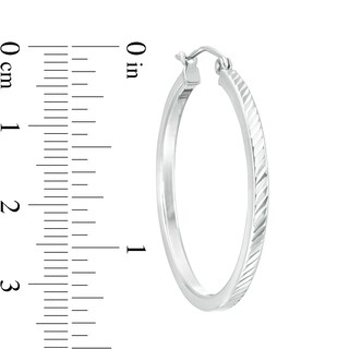 30mm Diamond-Cut Outer Edge Square Tube Hoop Earrings in Hollow Sterling Silver