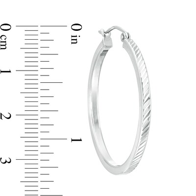 30mm Diamond-Cut Outer Edge Square Tube Hoop Earrings in Hollow Sterling Silver