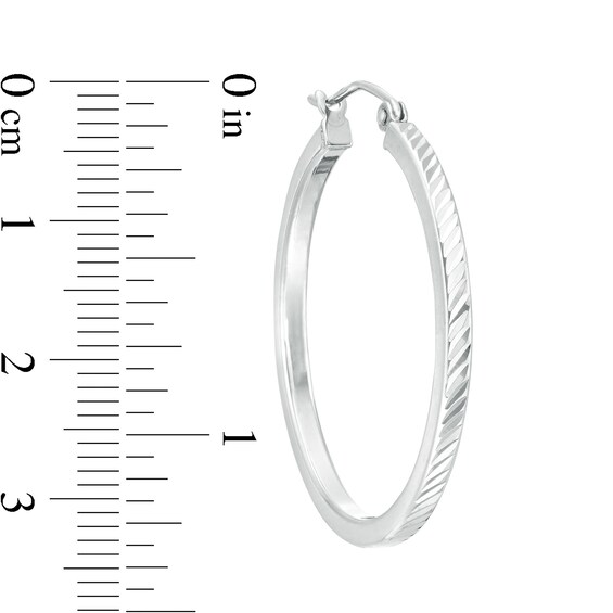 30mm Diamond-Cut Outer Edge Square Tube Hoop Earrings in Hollow Sterling Silver