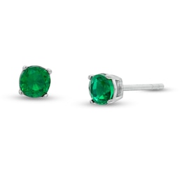 4mm Green Cubic Zirconia Solitaire Stud Earrings in Solid Sterling Silver
