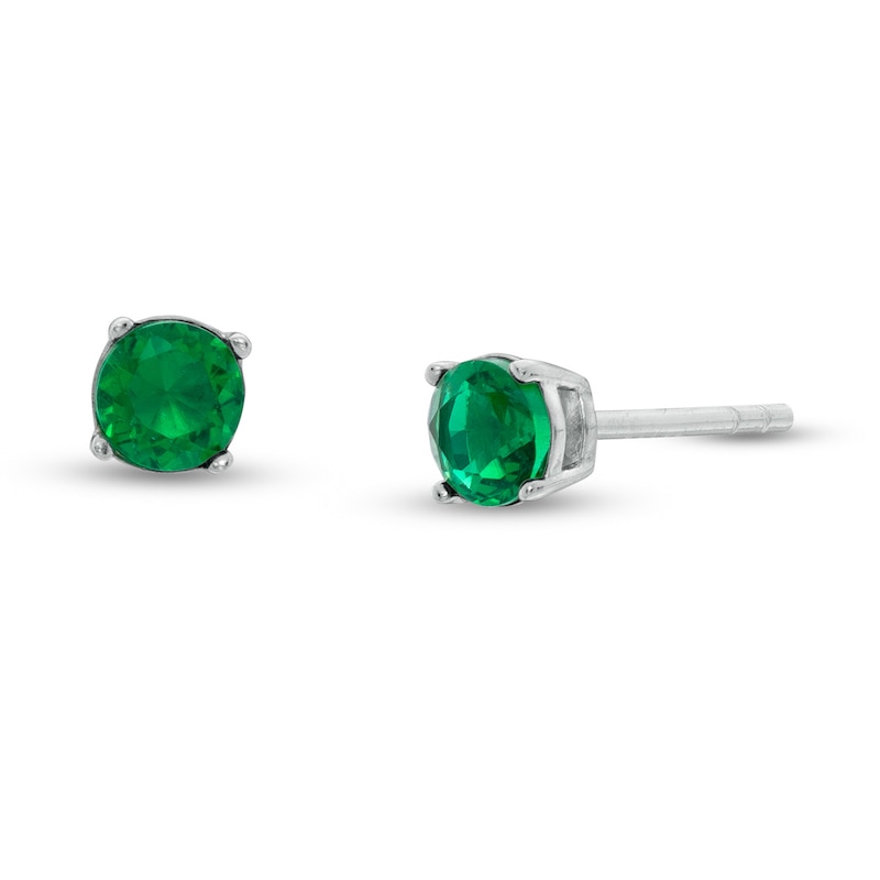 Main Image 1 of 4mm Green Cubic Zirconia Solitaire Stud Earrings in Solid Sterling Silver