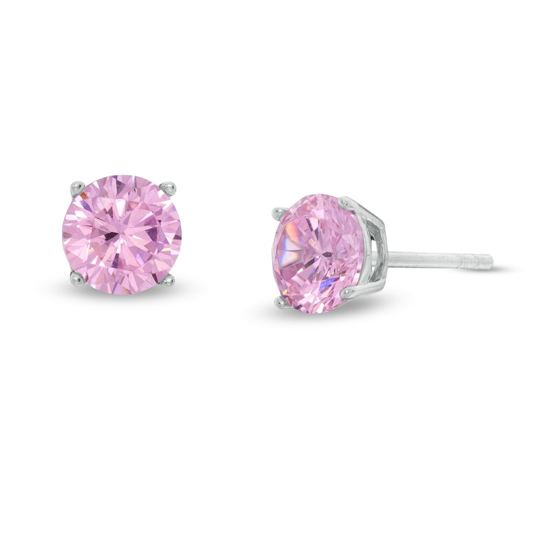 Main Image 1 of 6mm Pink Cubic Zirconia Solitaire Stud Earrings in Sterling Silver