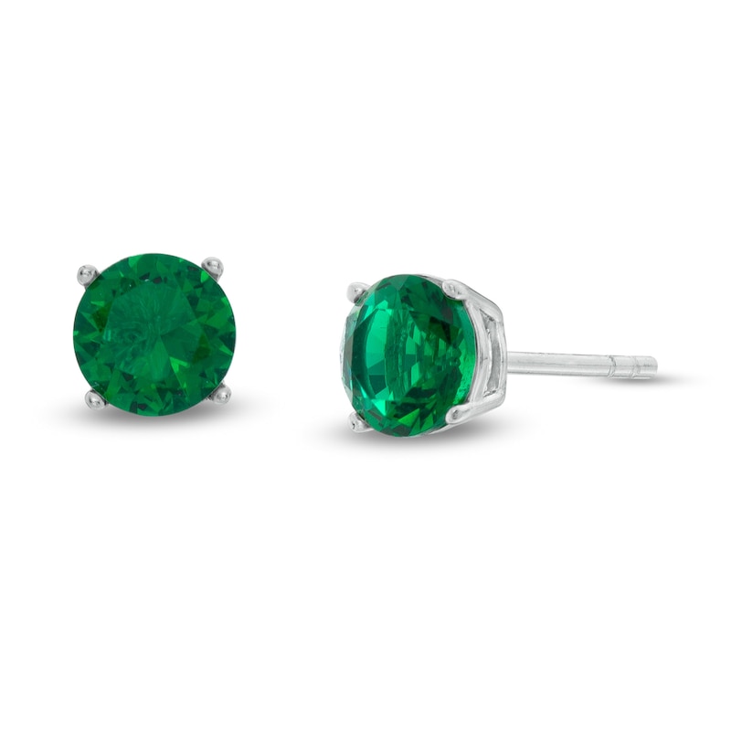 Main Image 1 of 6mm Green Cubic Zirconia Solitaire Stud Earrings in Sterling Silver