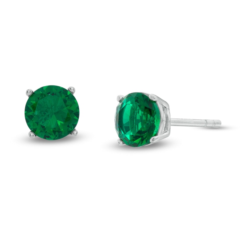 6mm Green Cubic Zirconia Solitaire Stud Earrings in Sterling Silver