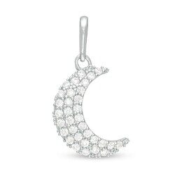 Cubic Zirconia Crescent Moon Necklace Charm in 10K Solid White Gold