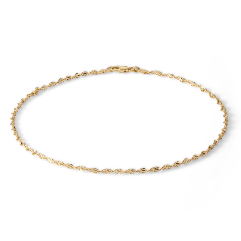 030 Gauge Dorica Singapore Chain Anklet in 10K Solid Gold - 10"