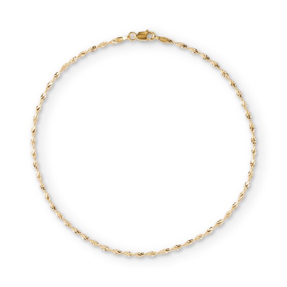 10K Solid Gold Dorica Singapore Chain Anklet - 10"