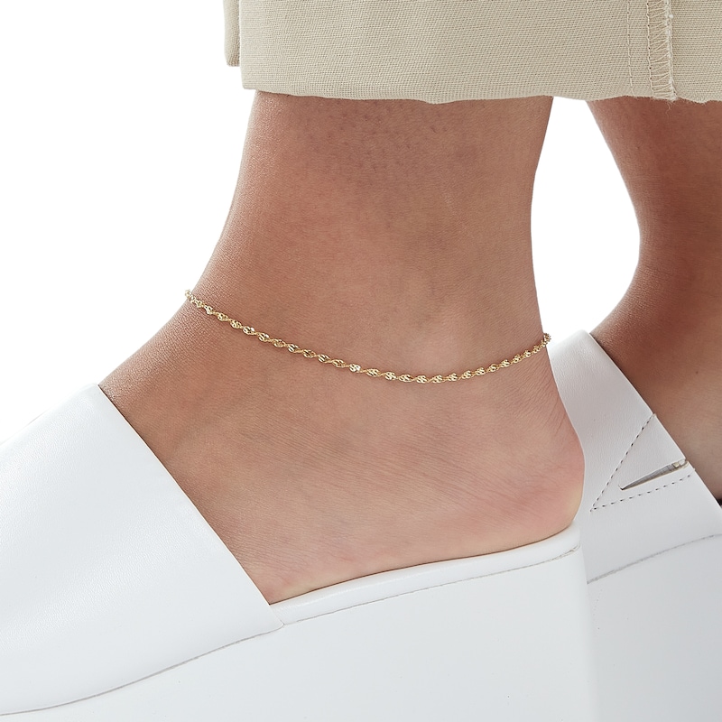 030 Gauge Dorica Singapore Chain Anklet in 10K Solid Gold - 10"