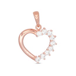 Cubic Zirconia Half Shadow Heart Necklace Charm in 10K Solid Rose Gold