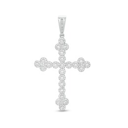 Cubic Zirconia Frame Scallop Cross Necklace Charm in 10K White Gold