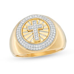 1/3 CT. T.W. Diamond Cross Round Signet Ring in 10K Gold