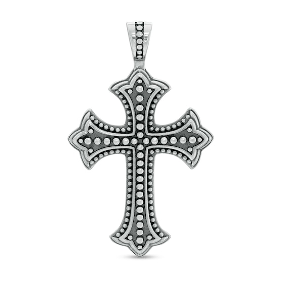 Oxidized Beaded Gothic-Style Cross Necklace Charm in Sterling Silver