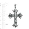 Oxidized Beaded Gothic-Style Cross Necklace Charm in Sterling Silver
