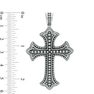 Oxidized Beaded Gothic-Style Cross Necklace Charm in Sterling Silver