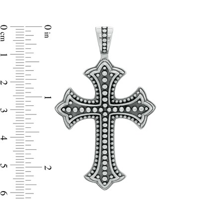 Oxidized Beaded Gothic-Style Cross Necklace Charm in Sterling Silver