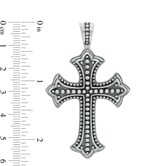 Oxidized Beaded Gothic-Style Cross Necklace Charm in Sterling Silver