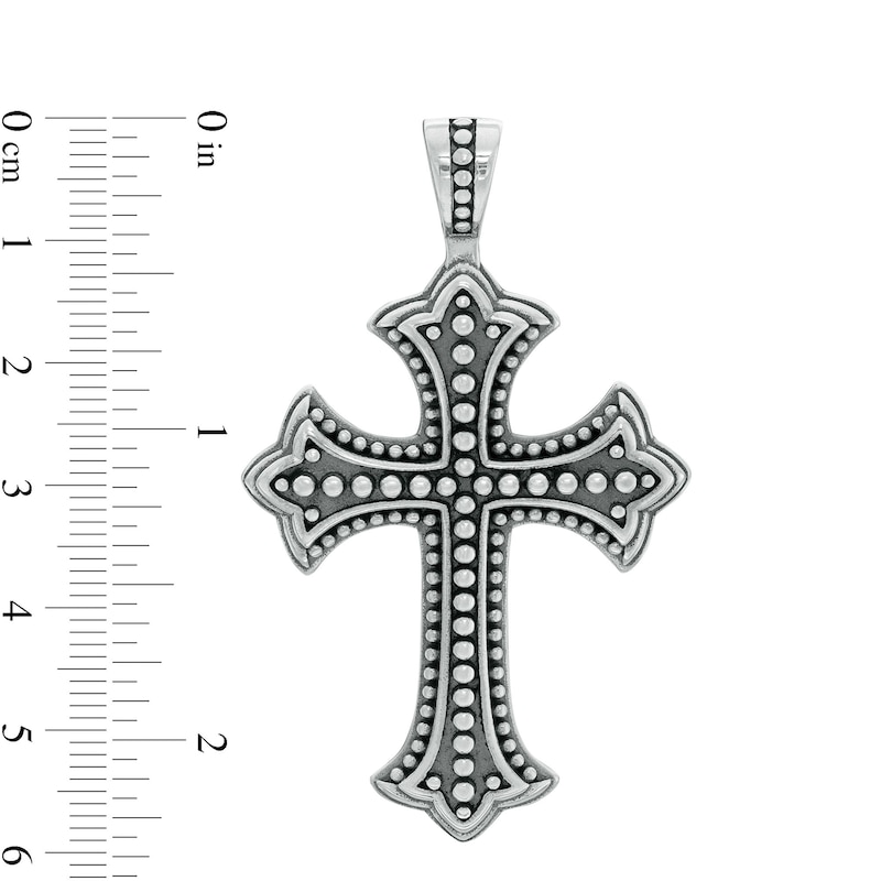 Oxidized Beaded Gothic-Style Cross Necklace Charm in Sterling Silver