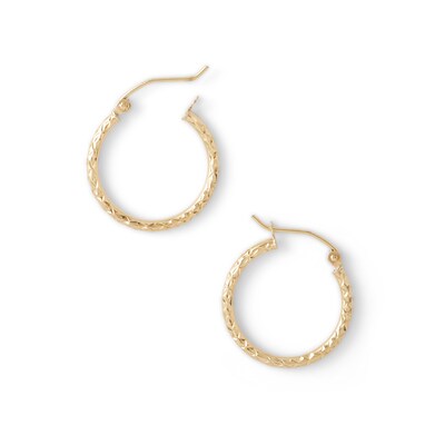 20mm Diamond-Cut Hoop Earrings in 14K Tube Hollow Gold