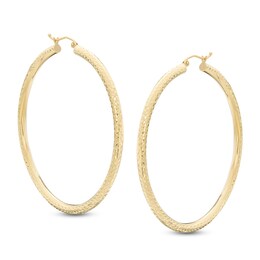 55mm Diamond-Cut Hoop Earrings in 14K Tube Hollow Gold