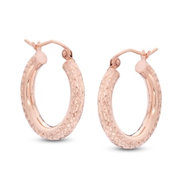 20mm Diamond-Cut Hoop Earrings in 14K Tube Hollow Rose Gold