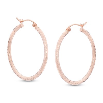 30mm Diamond- Cut Hoop Earrings in 14K Tube Hollow Rose Gold