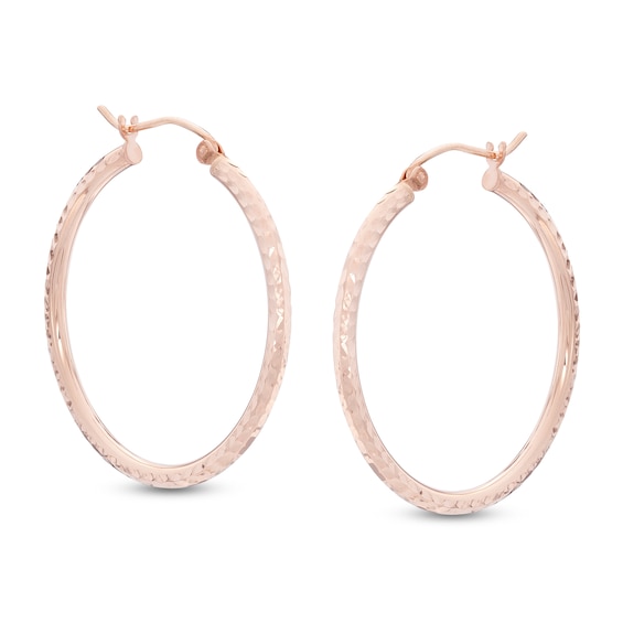 30mm Diamond- Cut Hoop Earrings in 14K Tube Hollow Rose Gold