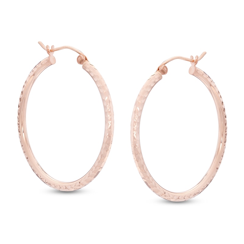 30mm Diamond- Cut Hoop Earrings in 14K Tube Hollow Rose Gold