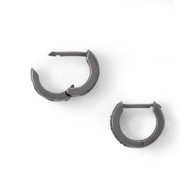 Black Cubic Zirconia Triple Row Huggie Hoop Earrings in Solid Sterling Silver with Black Rhodium