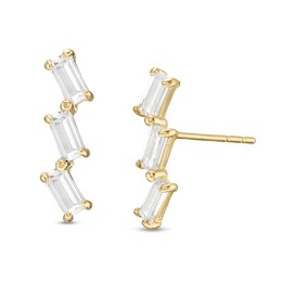Baguette Cubic Zirconia Zig-Zag Stud Earrings in 10K Gold