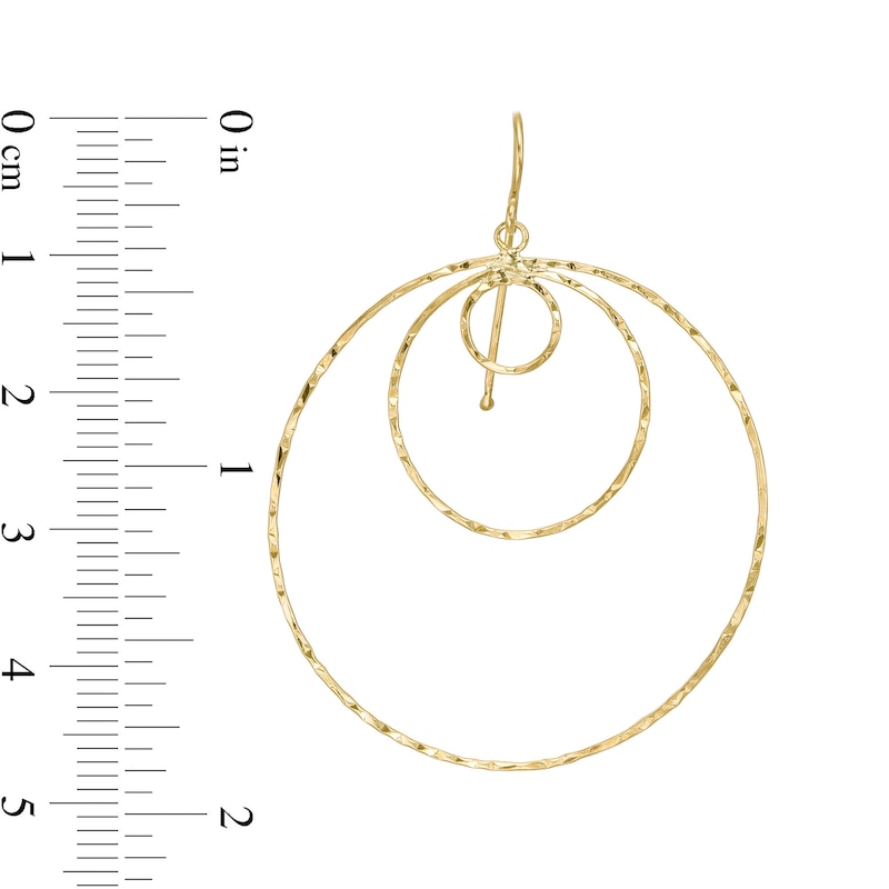 Continuous Hammered Triple Circle Drop Earrings in 10K Gold