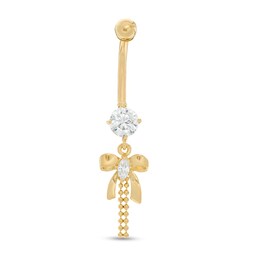 014 Gauge Cubic Zirconia Bow Dangle Belly Button Ring in 14K Gold