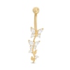 Thumbnail Image 0 of 014 Gauge Marquise Cubic Zirconia Double Butterfly Dangle Belly Button Ring in 14K Gold
