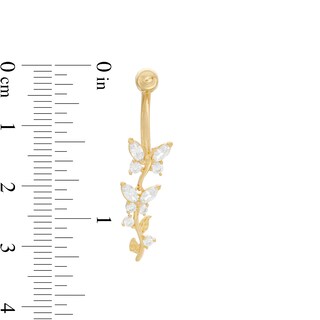 014 Gauge Marquise Cubic Zirconia Double Butterfly Dangle Belly Button Ring in 14K Gold
