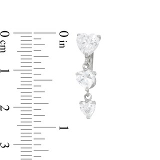 014 Gauge Cubic Zirconia Triple Heart Dangle Belly Button Ring in 10K White Gold