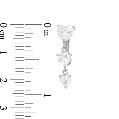 014 Gauge Cubic Zirconia Triple Heart Dangle Belly Button Ring in 10K White Gold