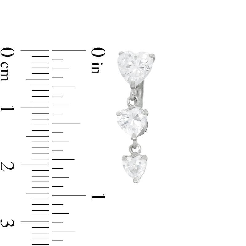 Main Image 2 of 014 Gauge Cubic Zirconia Triple Heart Dangle Belly Button Ring in 10K White Gold