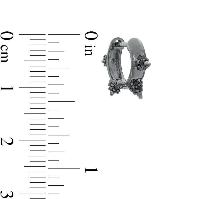 Main Image 2 of Black Cubic Zirconia Spiked Huggie Hoop Earrings in Sterling Silver with Black Rhodium