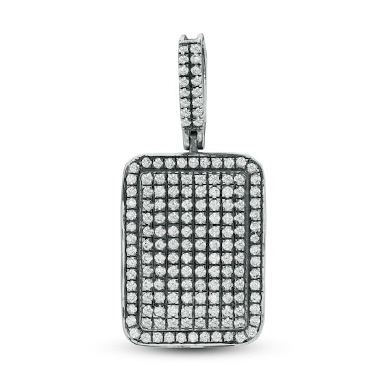 Cubic Zirconia Oxidized Rectangle Dog Tag Necklace Charm in Sterling Silver