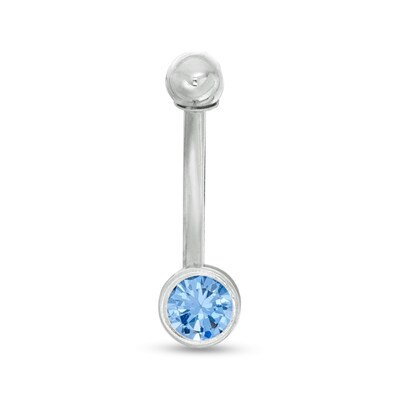 14K Gold Blue CZ Belly Button Ring