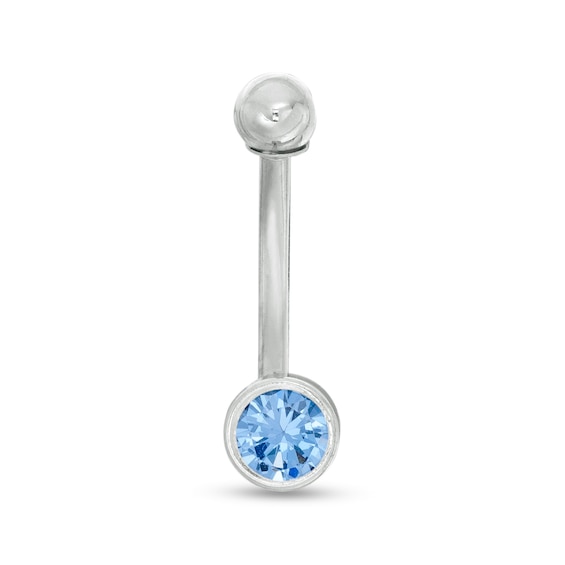 14K Gold Blue CZ Belly Button Ring