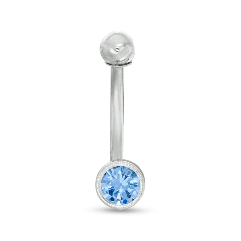 14K Gold Blue CZ Belly Button Ring