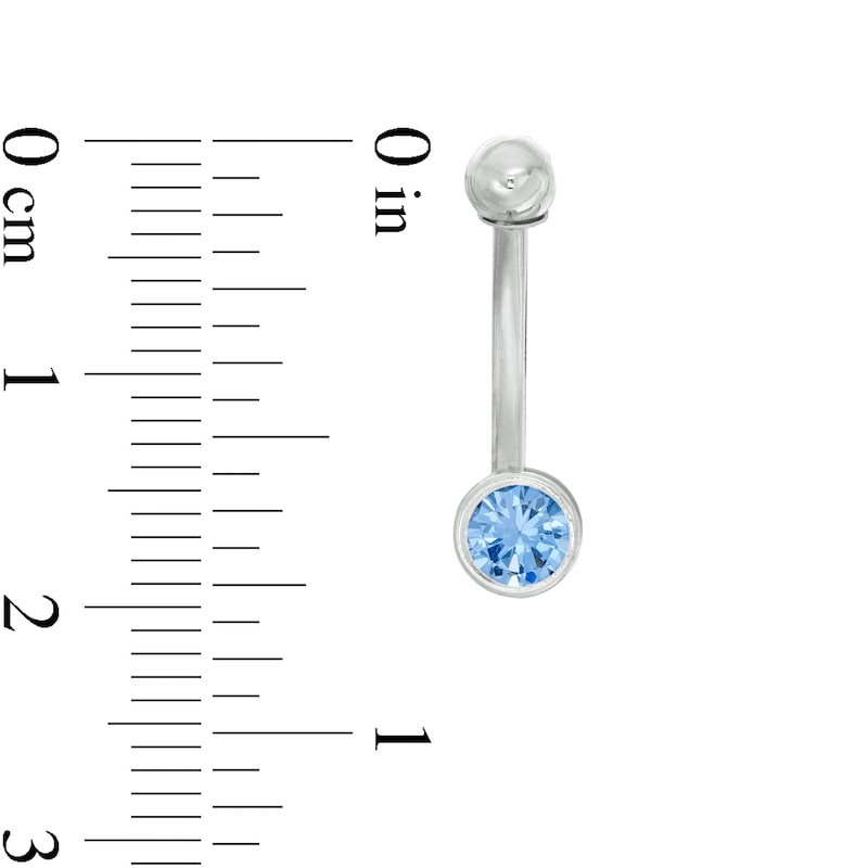 Main Image 2 of 14K White Gold Blue CZ Belly Button Ring - 14G 7/16"
