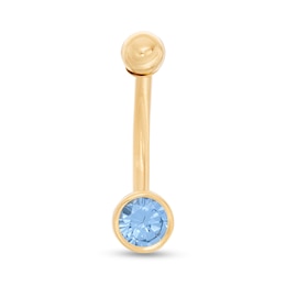 014 Gauge Blue Cubic Zirconia Belly Button Ring in 14K Gold
