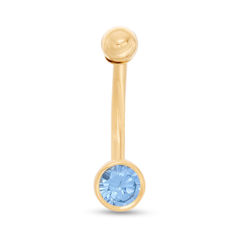 Main Image 1 of 14K Gold Blue CZ Belly Button Ring - 14G 7/16"