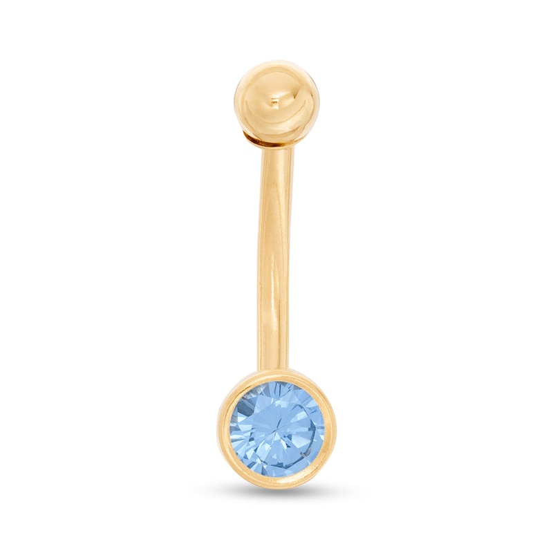 14K Gold Blue CZ Belly Button Ring